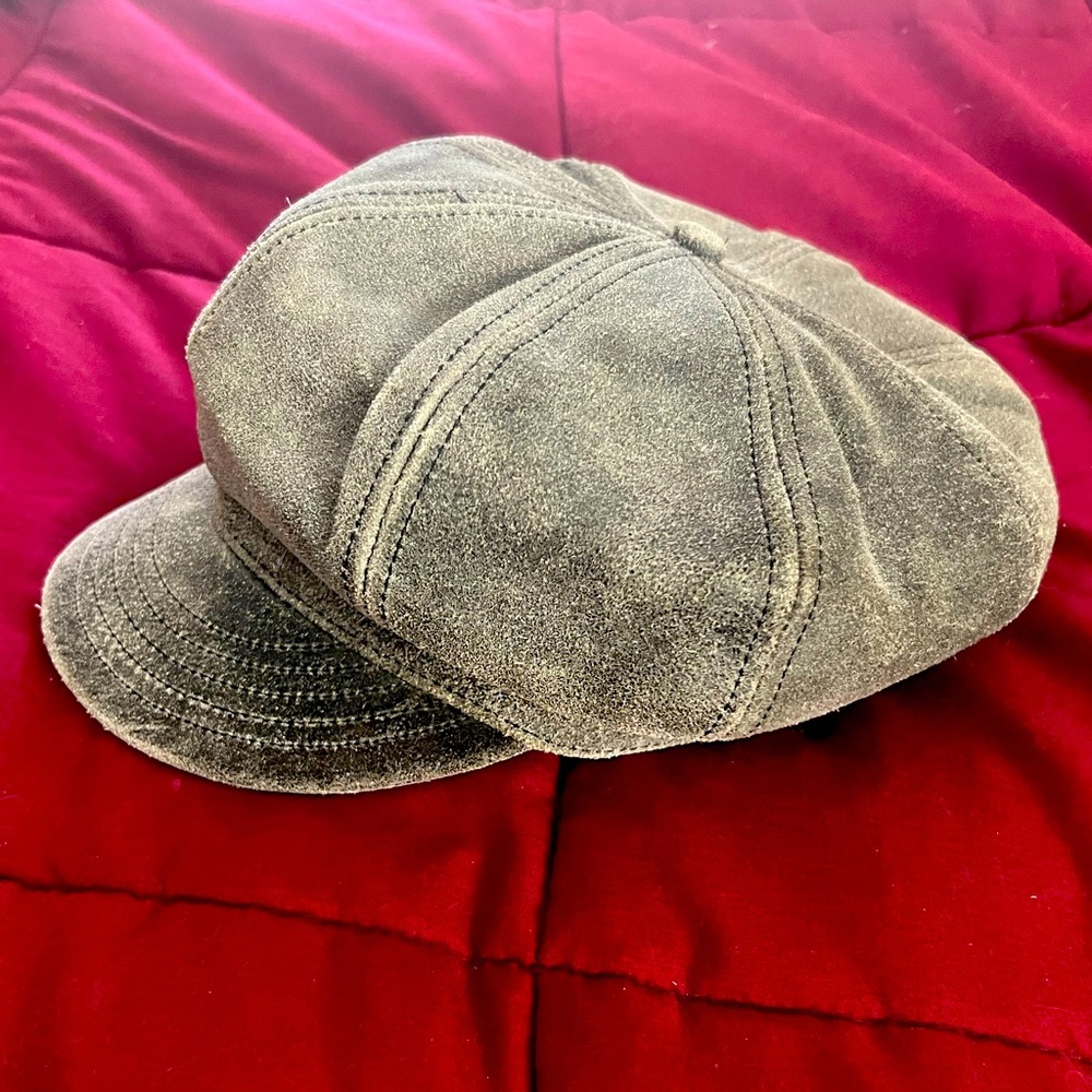 Grey Leather Newsboy Cap by Goorin